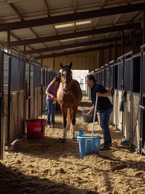 Horse Care, Feeding, Watering, Cleaning Stalls, Implied Walking and Lifting Loads