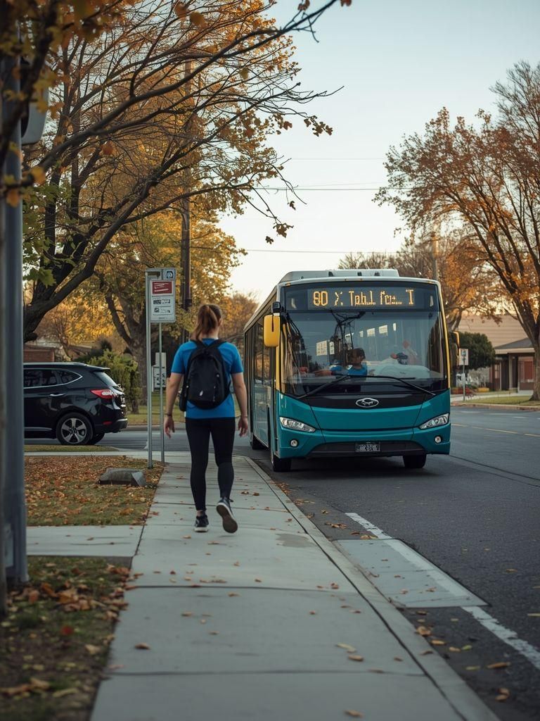Gehen von zu Hause zum Auto oder Bus und zurück, vom Auto oder Bus zu Orten, vom Auto oder Bus zur und von der Arbeitsstelle