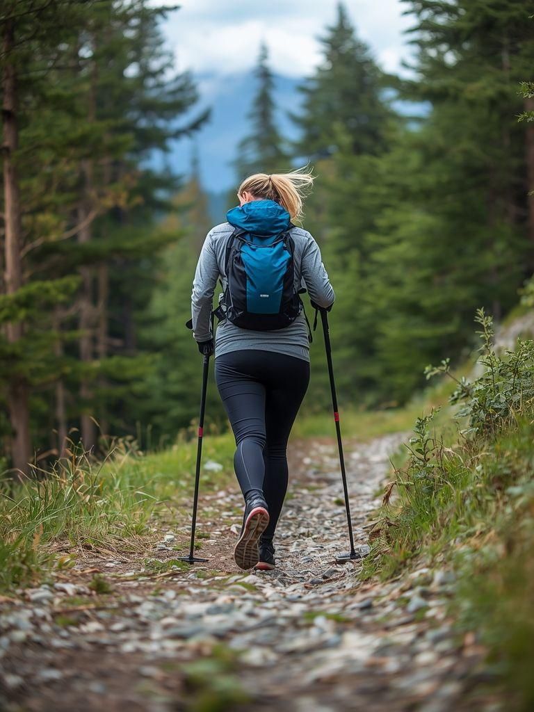 Wandern, zum Training, mit Skistöcken, Nordic Walking, bergauf