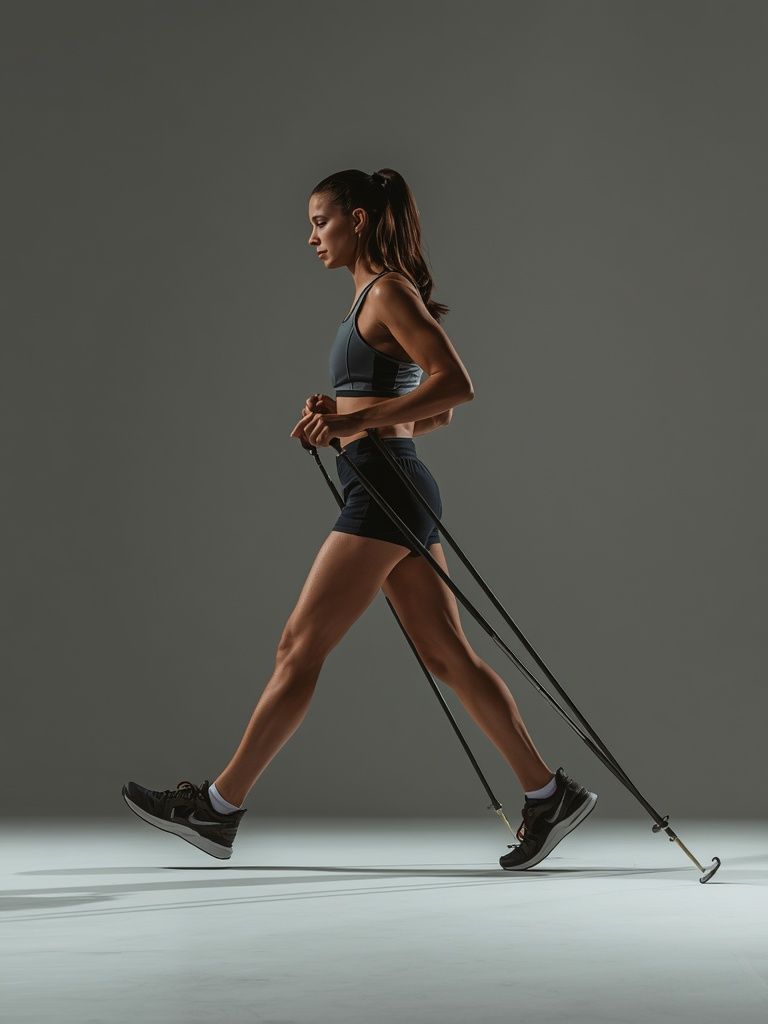 Walking, for Exercise, with Ski Poles, Nordic Walking, Uphill