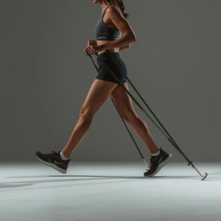 Walking, for Exercise, with Ski Poles, Nordic Walking, Uphill