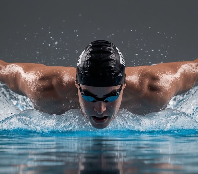 Front crawl swimming, medium speed, approx. 50 yards/min