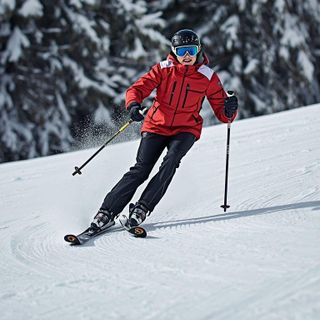 Skifahren, Abfahrt, Alpinski oder Snowboarden, leichte Anstrengung, aktive Zeit nur