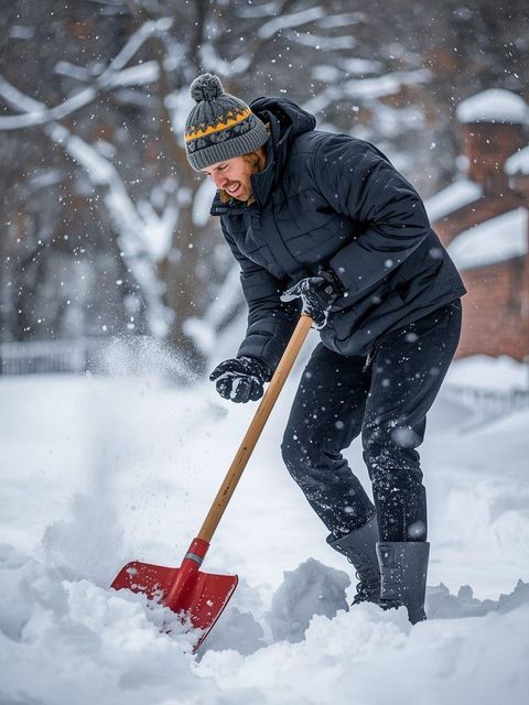 Manuelles Schneeschaufeln, mäßige Anstrengung