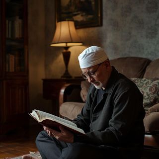 Siedzenie, czytanie materiałów religijnych w domu