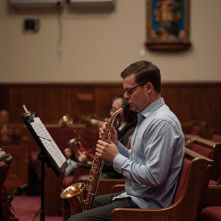 Sitting, Playing an Instrument at Church
