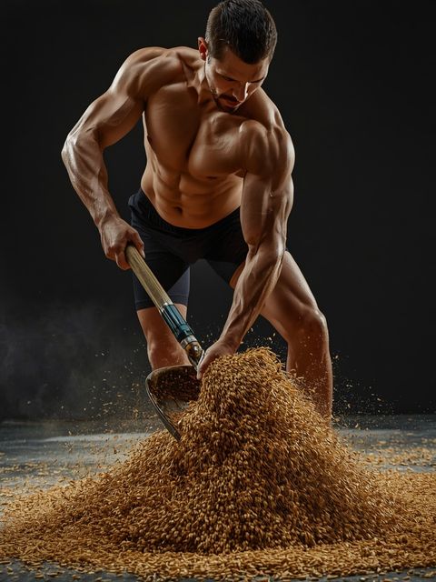 Farming, shoveling grain