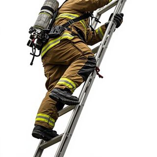 Feuerwehrmann, Kletterleiter mit vollständiger Ausrüstung