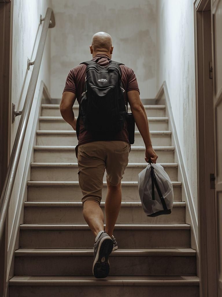 Chodzenie lub schodzenie po schodach lub stanie, przenoszenie przedmiotów o wadze około 25-49 funtów