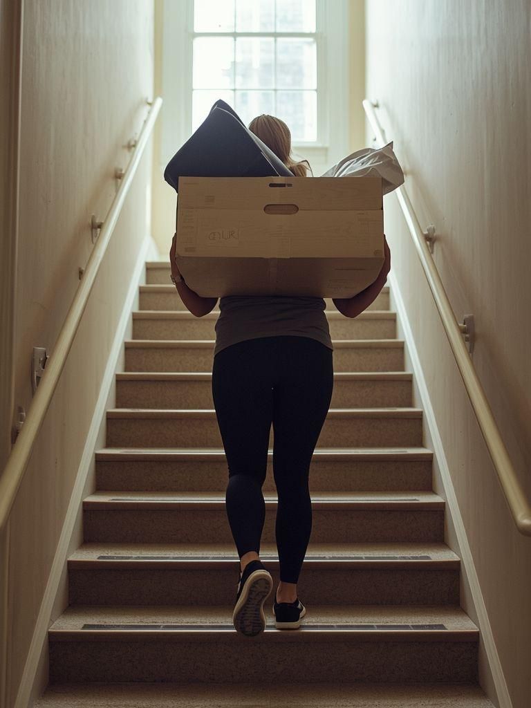 Gehen oder Treppensteigen oder Stehen, Tragen von Gegenständen von etwa 75-99 Pfund