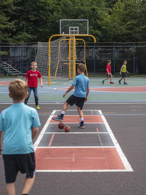 Gry dla dzieci (piłka nożna, 4-kwadratowy, dodgeball, plac zabaw dla dzieci, t- ball, tetherball, kulki, walety, gry arcade)
