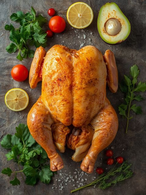 Poulet, ganz, mit Haut, gebraten (ohne Zusatz von Fett und Salz)