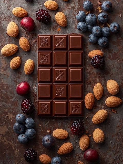 Milk chocolate with wineberries, nuts and almonds