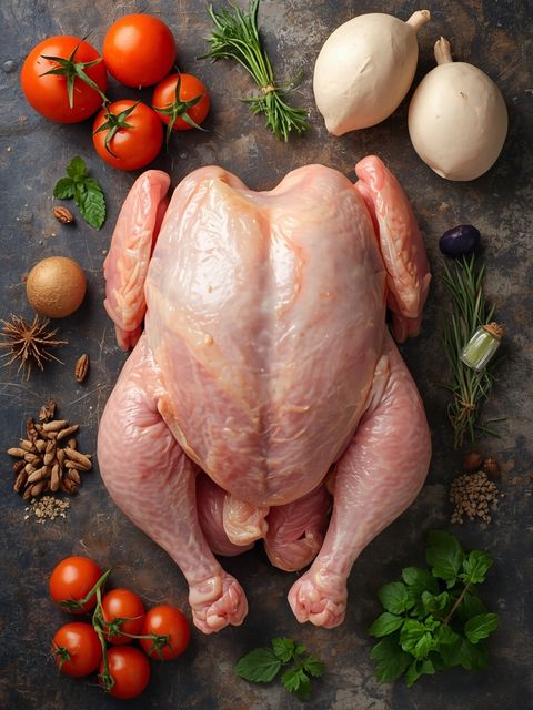 Huhn, ganz, mit Haut, roh