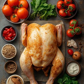 Poulet, noga, ze skórą, smażony (bez dodatku tłuszczu i soli)