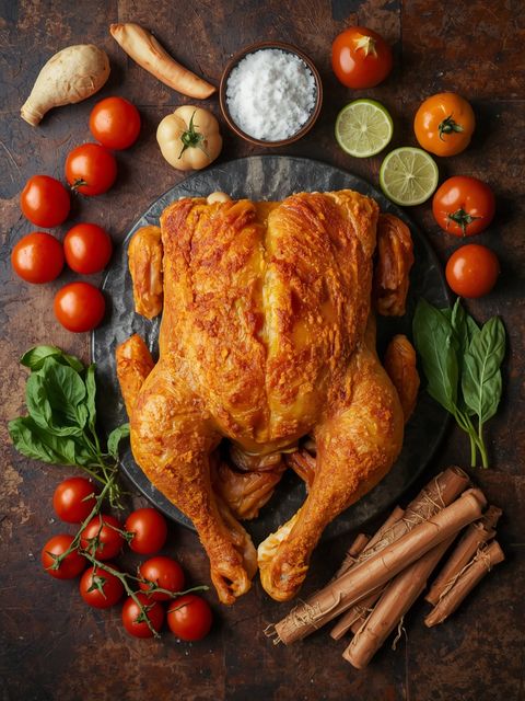 Poulet, noga, ze skórą, smażony (bez dodatku tłuszczu i soli)