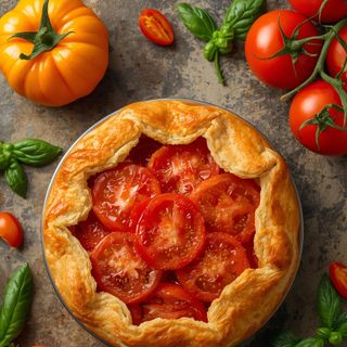 Tomatenkuchen, gebacken (mit Blätterteig)