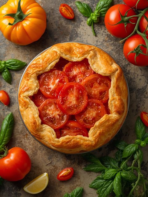 Tomatenkuchen, gebacken (mit Blätterteig)