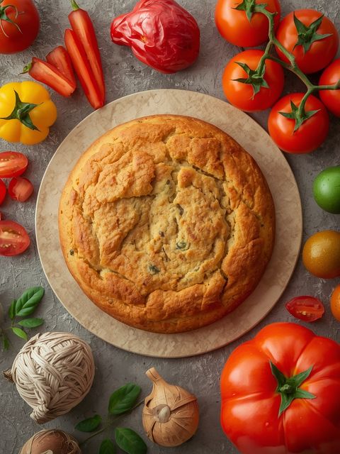 Tomatenkuchen, gebacken (mit Teig)
