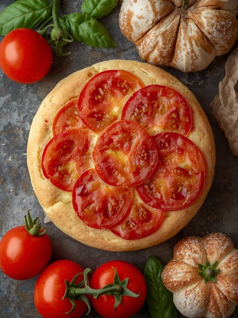 Tomato cake, baked (with dough)