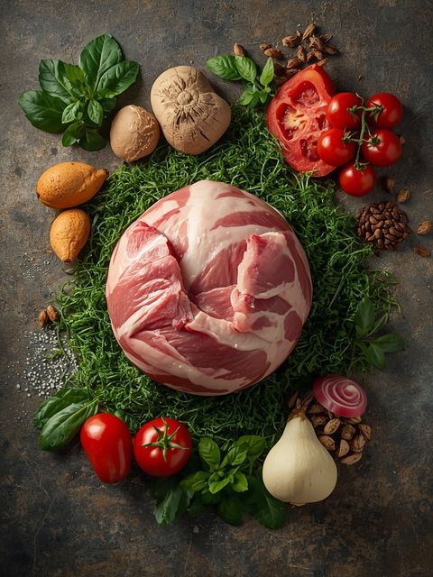 Pig, round moss, raw