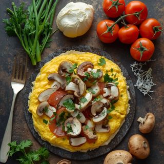 Scrambled with mushrooms, prepared