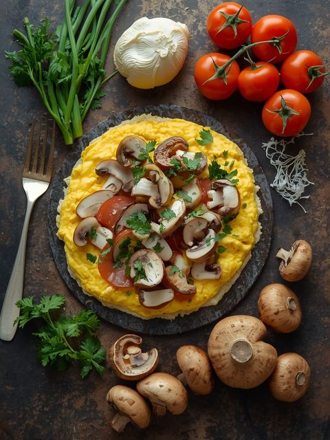 Scrambled with mushrooms, prepared