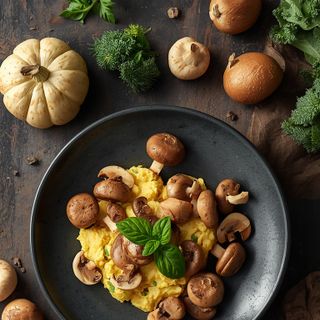 Scrambled with mushrooms, prepared