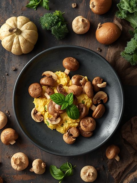 Scrambled with mushrooms, prepared