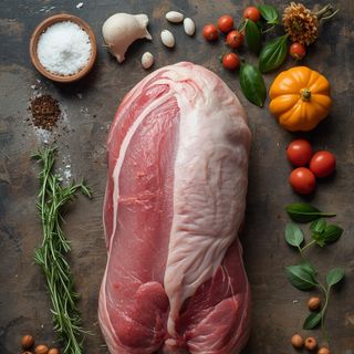 Schwein, Schulter, Braten 'medium', im Ofen gebraten (ohne Zugabe von Fett und Salz)