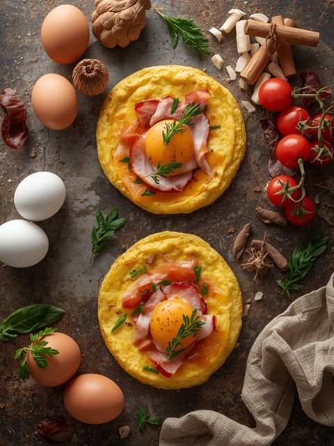 Egg omelets with ham, prepared