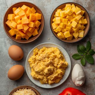 Rührei mit Käse, zubereitet