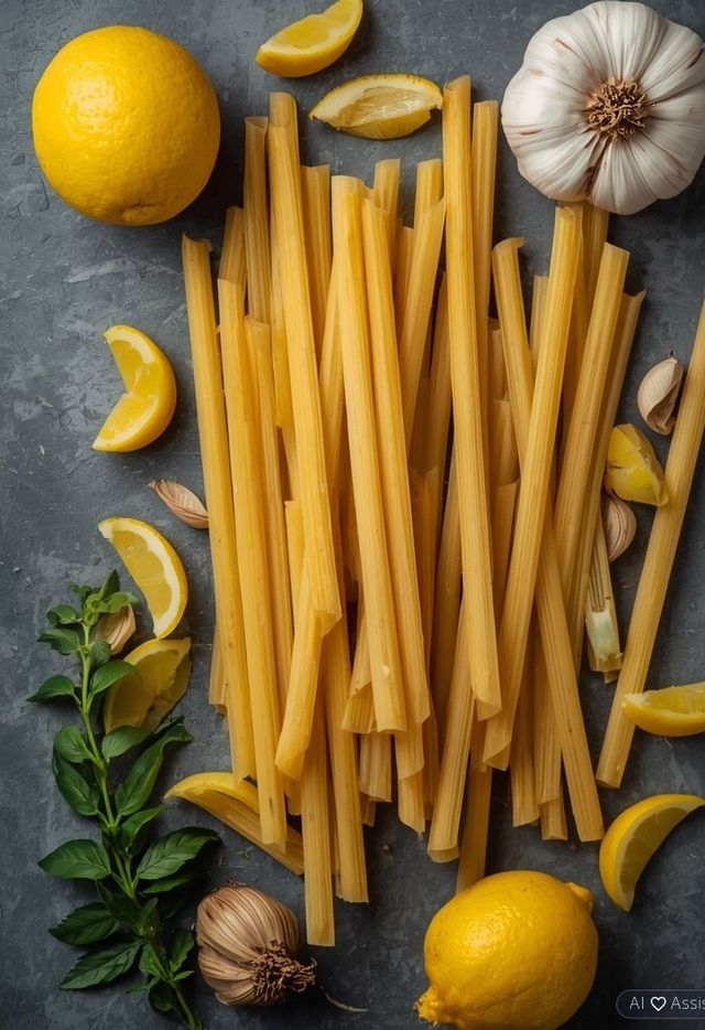 Lemon Garlic Penne Straws, Lemon Garlic