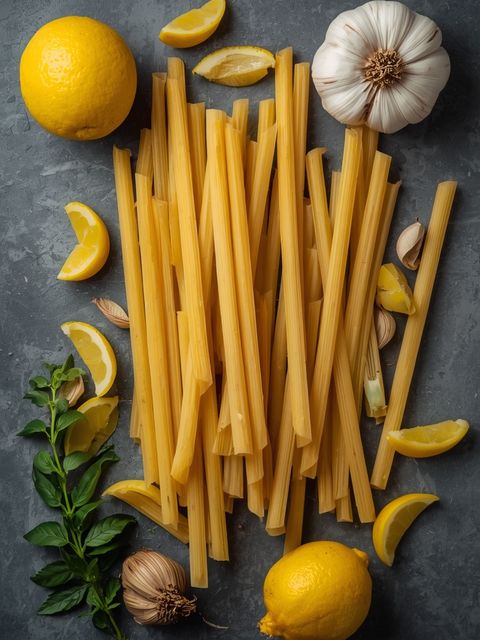 Lemon Garlic Penne Straws, Lemon Garlic