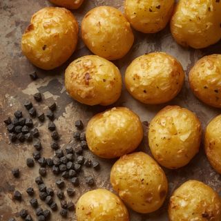 French fried potatoes, cracked black pepper