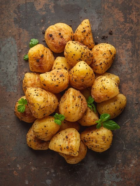 Französisch gebratene Kartoffeln, gekrackt schwarzer Pfeffer