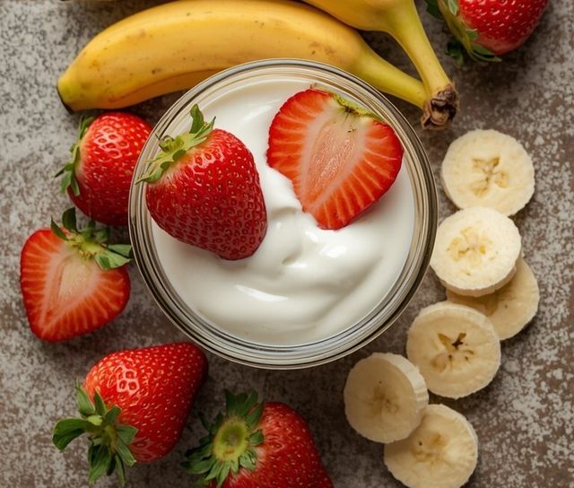 Strawberry banana flavored low-fat yogurt, strawberry banana