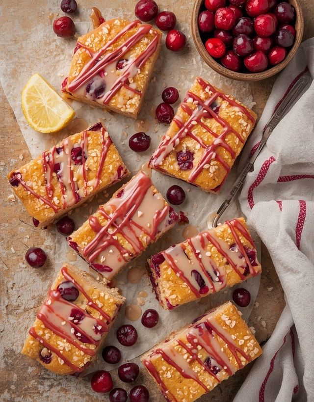 Bars, cranberry lemon drizzle