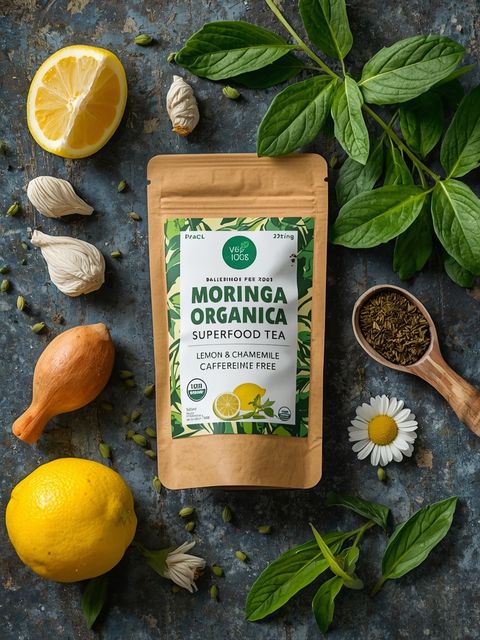 Moringa-Bio-Tee – Zitrone & Kamille, koffeinfrei, Superfood (Teebeutel)
