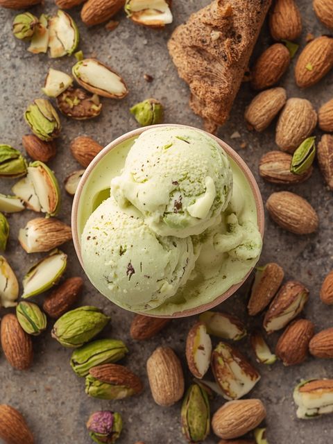 Reiche, cremige Pistazien-Mandel-Eiscreme