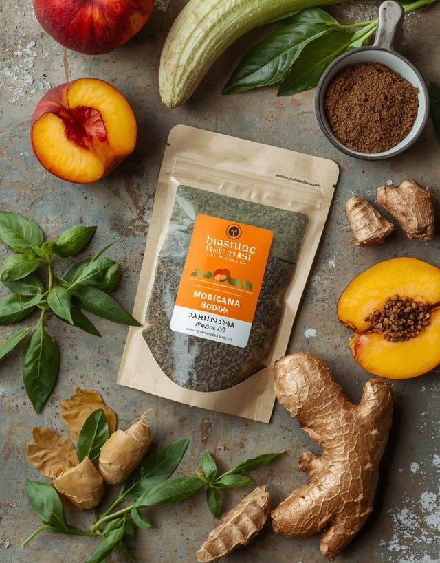 Torby herbaty z brzoskwinią i imbirem – bez kofeiny, organiczne superfood z moringi