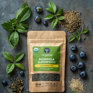 Organic Moringa Superfood Tea Bags – Caffeine-Free Blueberry