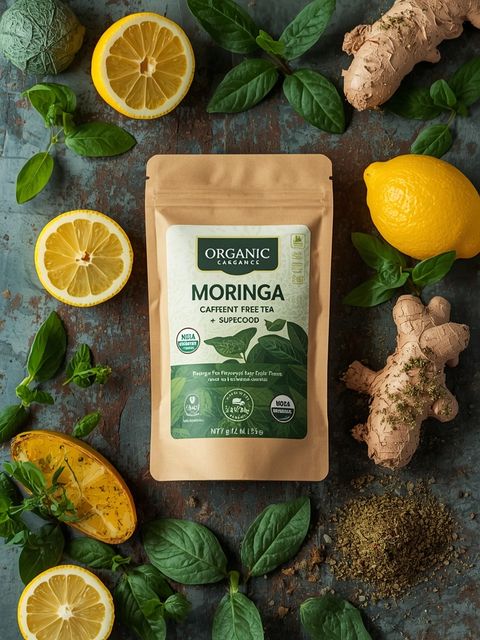 Bio-Moringa-Tee koffeinfrei mit Zitrone & Ingwer – Superfood, Teebeutel
