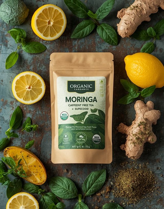 Organic Moringa Caffeine-Free Tea with Lemon & Ginger – Superfood, Tea Bags