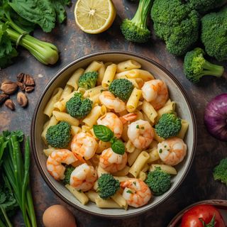 Tender Shrimp, Broccoli & Al Dente Penne Pasta in Rich Alfredo Sauce – Penne Bowl with Shrimp Alfredo