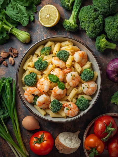 Tender Shrimp, Broccoli & Al Dente Penne Pasta in Rich Alfredo Sauce – Penne Bowl with Shrimp Alfredo