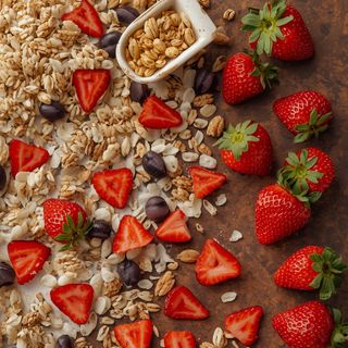Crispy Rice & Wheat Flakes Cereal with Strawberries