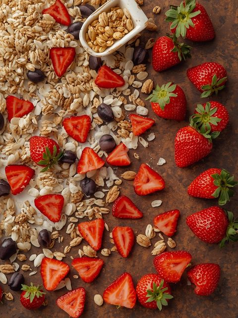 Crispy Rice & Wheat Flakes Cereal with Strawberries