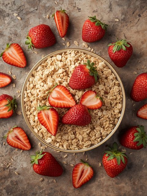 Knusprige Reis- und Weizenflocken mit Erdbeeren