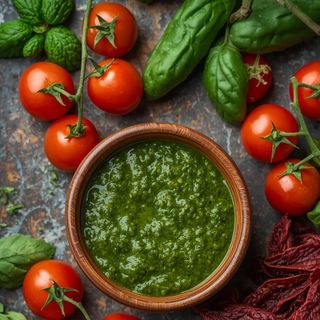 Pesto-Sauce mit sonnengetrockneten Tomaten